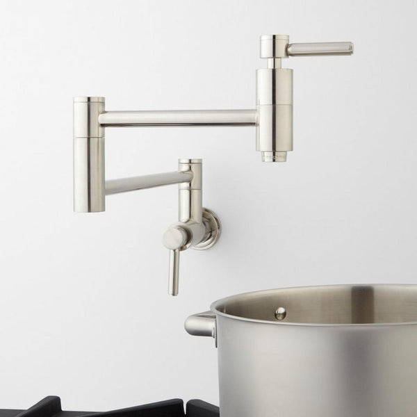 As Is Signature Hardware Contemporary Retractable Wall-Mount Pot Filler Faucet - Brushed Nickel-Read