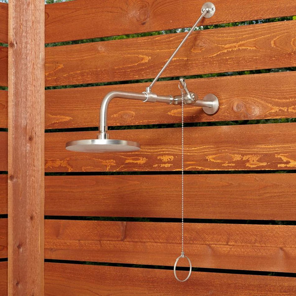 As Is Signature Hardware Stainless Steel Pull Chain Wall-Mount Outdoor Shower-Read