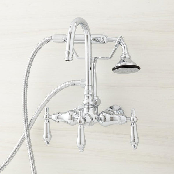 NEW Signature Hardware Pasaia Tub Faucet with Hand Shower and 6" Wall Couplers - Chrome