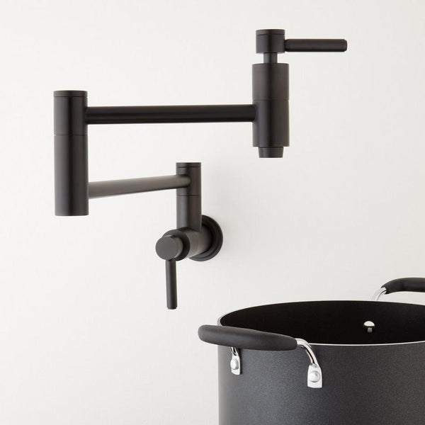 New Signature Hardware Contemporary Retractable Wall-Mount Pot Filler Faucet - Matte Black