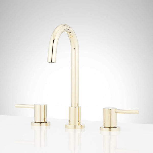 NEW Signature Hardware Lexia Widespread Gooseneck Bathroom Faucet - Polished Brass
