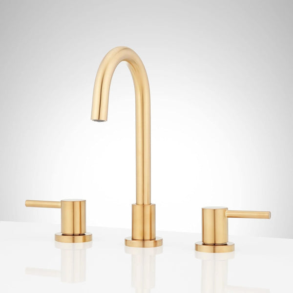 Signature Hardware Lexia Widespread Gooseneck Bathroom Faucet - Brushed Gold-Read
