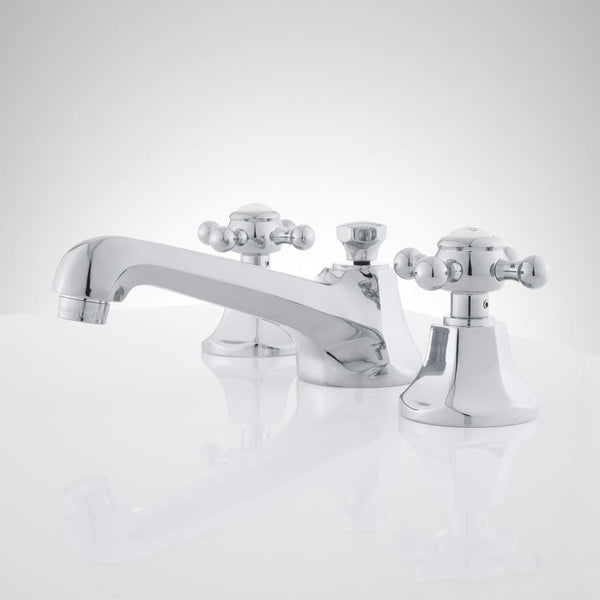 NEW Signature Hardware Widespread Lavatory Faucet with Rod Type Overflow Drain - PB