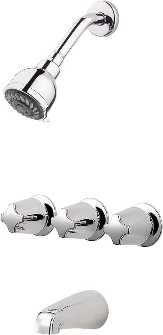 NEW Pfister LG013110 Pfister 3-Handle Tub & Shower Faucet with Metal Knob Handles in Polished Chrome
