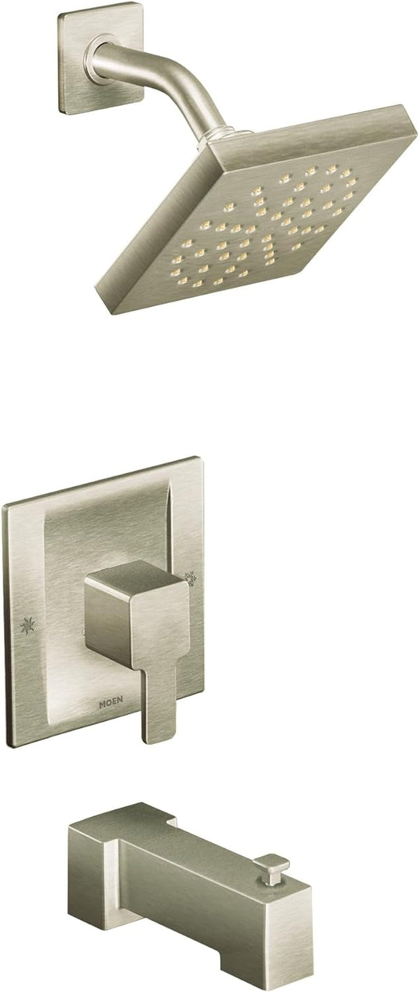 NEW Moen TS2713BN 90 Degree 1-handle Rain Square Bathtub and Shower Faucet - Brushed Nickel