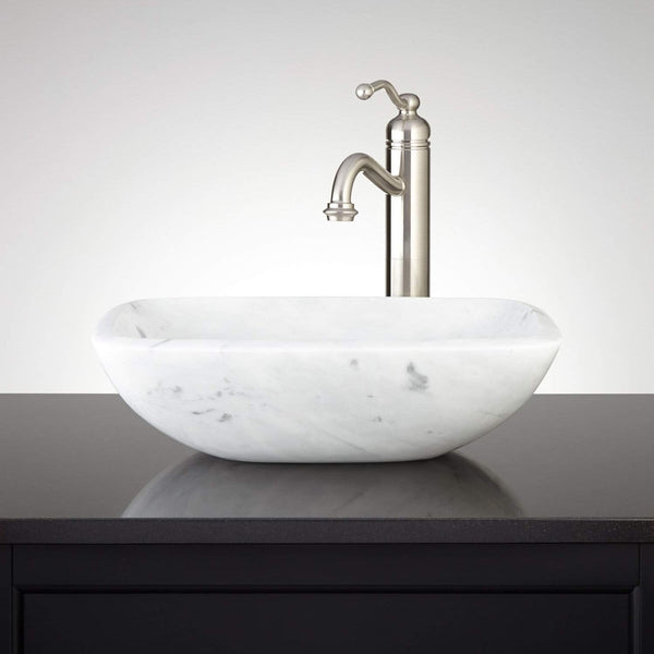 NEW Signature Hardware 334820 17 Curved Rectangular Carrara Vessel Bathroom Sink