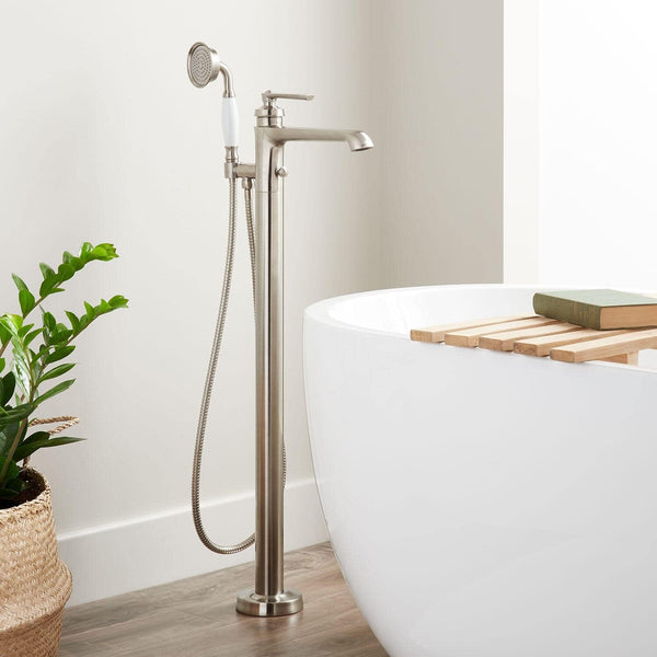 New Signature Hardware Cooper Freestanding Tub Filler with Hand Shower -cUPC - Brushed Nickel