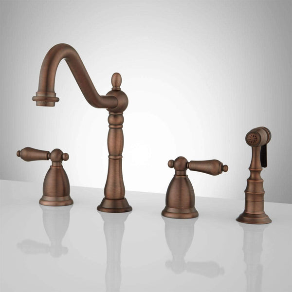 NEW Signature Hardware Helena Widespread Kitchen Faucet with Side Spray - Oil Rubbed Bronze