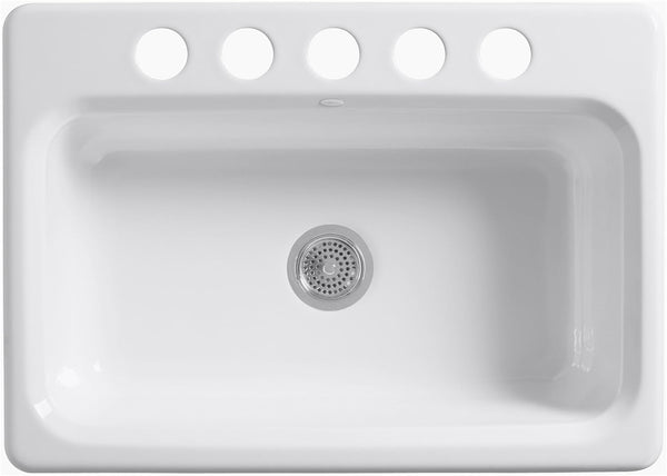 NEW Kohler 5832-5U-96 Bakersfield 31-in x 22-in Biscuit Single Bowl Undermount 5-Hole Residential Kitchen Sink