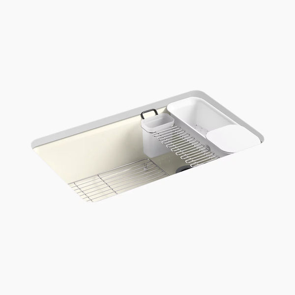 NEW KOHLER 5871-5UA3-96 Riverby 33-in x 22-in Biscuit Single Bowl Undermount 5-Hole Residential Workstation Kitchen Sink