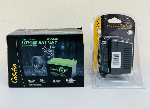 AS IS COMBO Cabela's 1260-LFP Lithium Battery/12v 500mA Dual stage charger