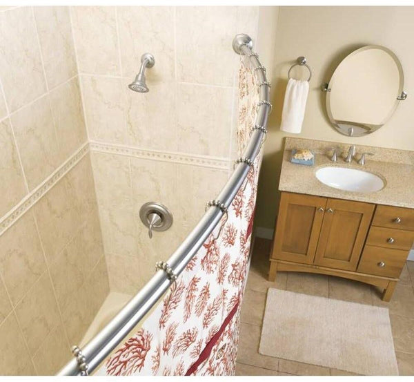 As Is 60 in. Curved Shower Rod Pivoting Flanges Brushed Nickel Stainless Steel-Read