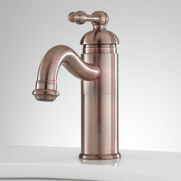 New Signature Hardware Lebroc Single-Hole Bathroom Faucet - Pop-Up Drain - Overflow - Antique Copper